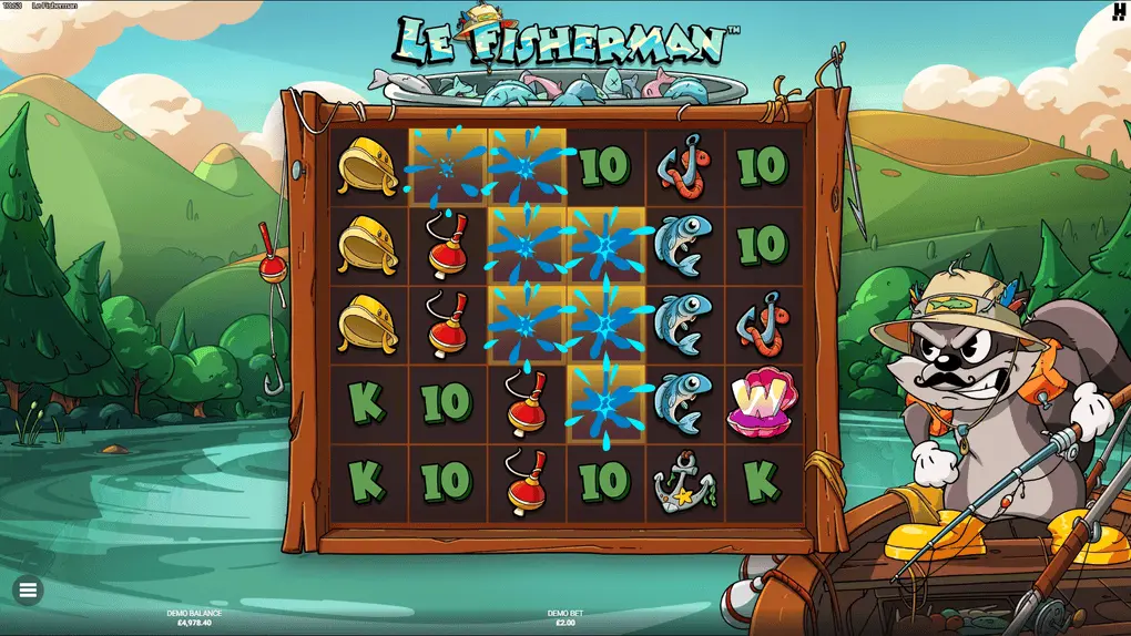 Le Fisherman Super Cascade removing all matching symbols from the entire grid