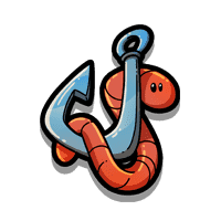 Fishing hook with worm symbol
